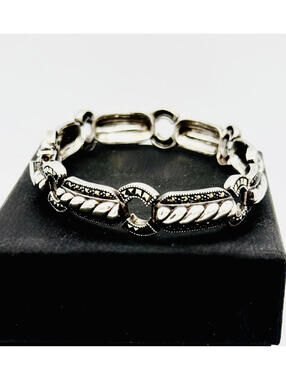 Vintage Judith Jack sterling silver rope marcasite accents link bracelet